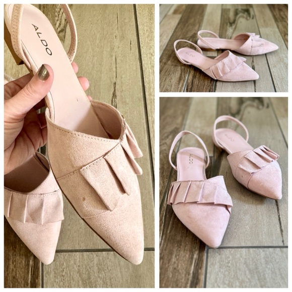 ALDO Ruffle Detail d’Orsay Slingback Flats, Pointed Toe Blush Pink Suede sz. 6 - Picture 13 of 17